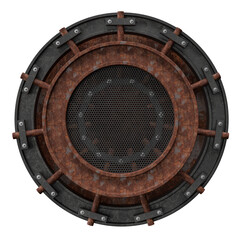 Layered Rusted Industrial Frame with Hex Mesh Center in 3D Render