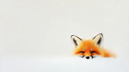 Obraz premium A Red Fox Peeks Out from Snow Covered Ground - Painting