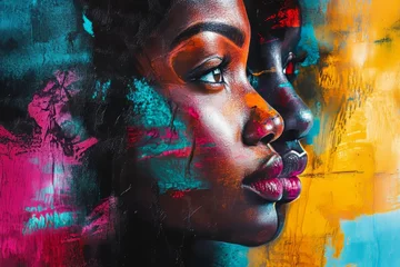 Abstract art of african american women with double exposure and vibrant graffiti style elements © Yurij