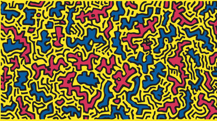 Abstract shapes intertwine energetically forming pattern on yellow background design