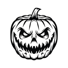 Creepy Pumpkin Silhouette with Menacing Face in Bold Black and White Outline Design