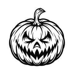 Scary Halloween Pumpkin Silhouette with Jagged Teeth, Eyes on White Background