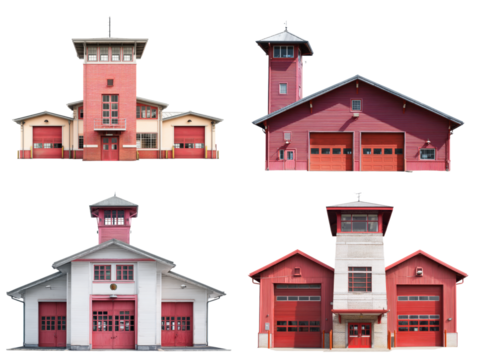Red Fire Station Building Front View