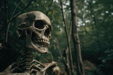 Haunting Skeleton in Wild Forest