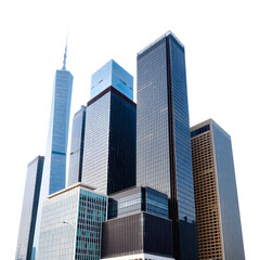 Modern skyscrapers pierce the sky.