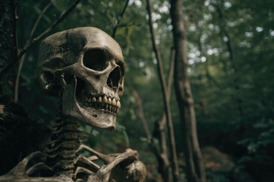 Haunting Skeleton in Wild Forest