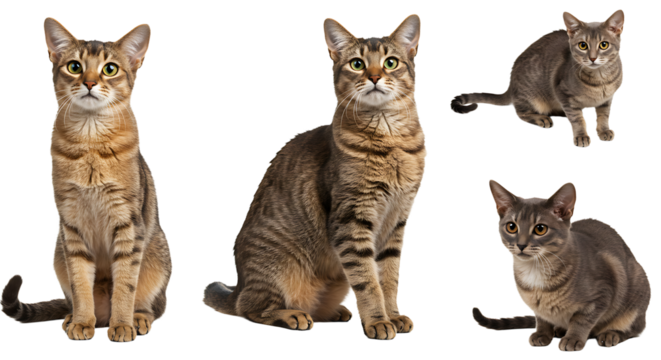 Multiple Cats Posing on White Background in Studio