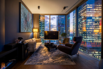 Design Interior of a modern office with large panoramic windows
