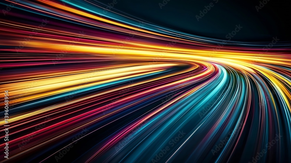 Poster Dynamic abstract light trails forming vivid patterns showcasing energy and speed in a futuristic style : Generative AI