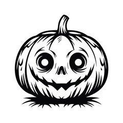 Spooky Pumpkin Silhouette, Halloween Theme, Black & White, Smiling Face, Scary Design