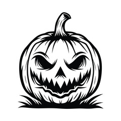 Stylized Spooky Jacko'lantern Silhouette with Sinister Face and Ornamental Grasses