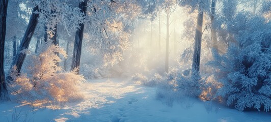 A snowy forest with glowing ice crystals