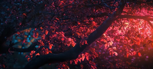 A tree with glowing leaves and branches