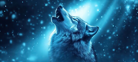 A wolf howling under a shimmering aurora