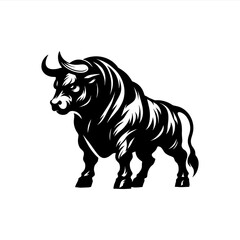 simple silhouette stencil logo of fierce bull	

