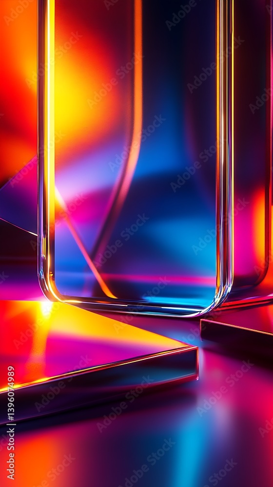 Poster stunning abstract composition of colorful light reflections on a high-tech smartphone showcasing mod