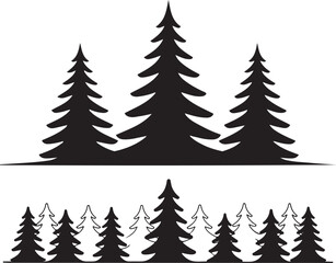Obraz premium Pine Tree Forest Black and White Silhouette Vector Set
