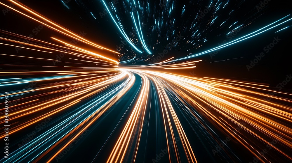 Poster Intense Light Streaks in Motion Creating a Blurred Perspective for Artistic Designs : Generative AI