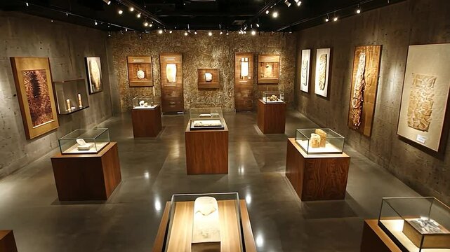 Modern museum exhibit showcasing artifacts