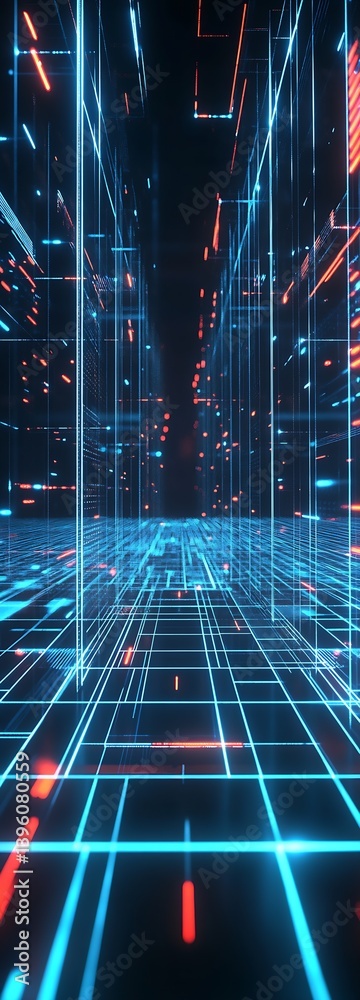 Poster High-Tech Virtual Corridor with Neon Lights and Advanced Digital Features : Generative AI