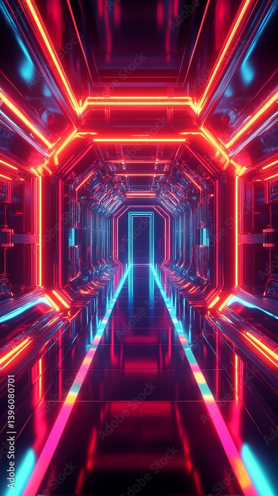 Poster futuristic neon corridor with bursting colors and enhanced reflections for immersive experience : ge
