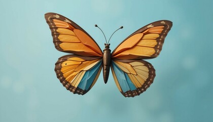 Obraz premium Folded paper butterfly flying against breeze, change in motion concept, clear background