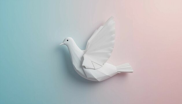 Folding paper dove, peace metaphor, smooth gradient backdrop, symbolic imagery