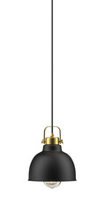 Industrial Dome Pendant Light in Black and Gold Finish with Exposed Bulb in 3d render