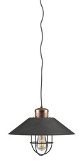 Industrial Black and Copper Pendant Light with Wire Cage Shade in 3d render