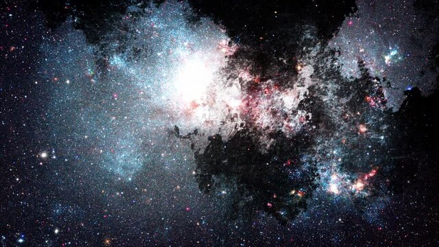 Cosmic explosion of light in the dark space with glowing nebula, stars, and a supernova