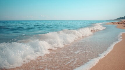 A serene beach with gentle waves touching the shore, representing peace, relaxation, and mental clarity