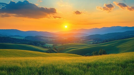 Obraz premium A sunrise over rolling hills, symbolizing a fresh start and new possibilities in mental health recovery