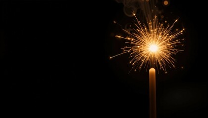 Single match igniting in darkness, spark of idea, innovation metaphor, high contrast