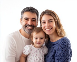Happy family studio photo white background