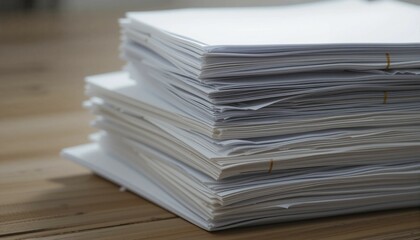 Stack of crisp paper sheets, organized transformation concept, minimal desk