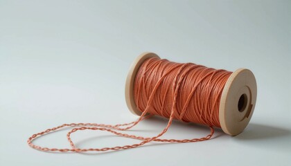Thread unwinding from spool, unraveling metaphor, minimal craft style