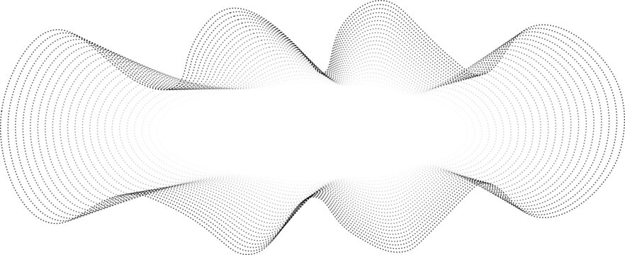 Vector shape with a glowing circular center and uniquely formed abstract blob outlines made with dotted waves.