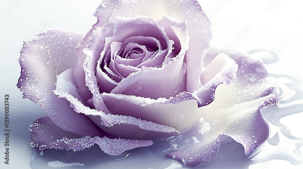 Aufkleber glistening lavender rose with soft petals surrounded by shimmering water droplets on a smooth surfac