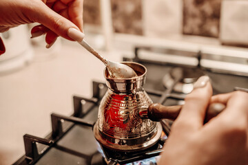 Coffee Preparation, Turkish Cezve, Stovetop Brewing: Home Kitchen, Adding Sugar, Daily Ritual