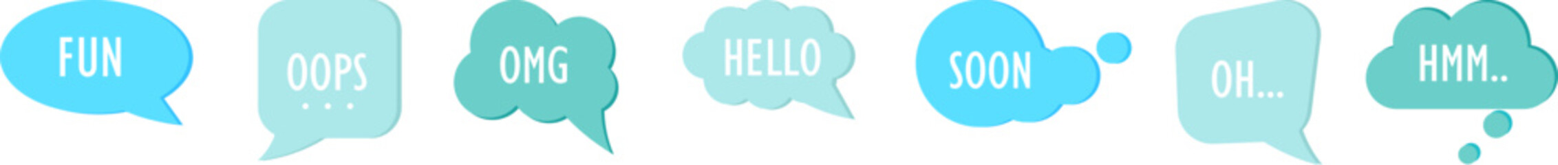 Communication tags. Cartoon speech bubbles with humor phrase text sound handdrawn balloons