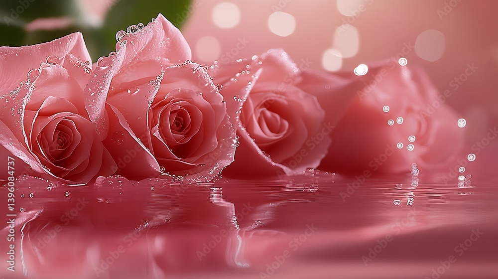 Aufkleber stunning close-up of fresh pink roses with water droplets reflecting in a serene and soft background
