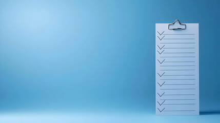 White Checklist On Clipboard Against Light Blue Background