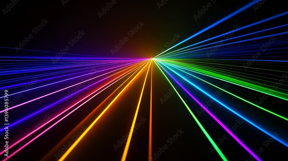 Fototapete Radiant rays of light diverging in a dark background showcasing a beautiful and colorful display : Generative AI