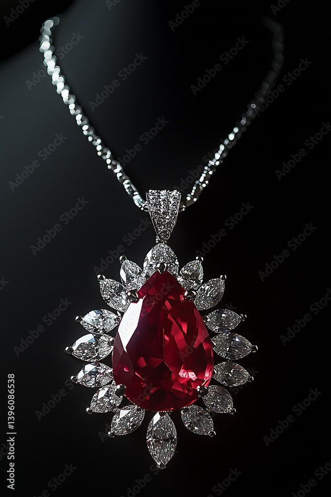 Aufkleber stunning pear shaped ruby pendant surrounded by delicate diamonds creating an elegant necklace desig