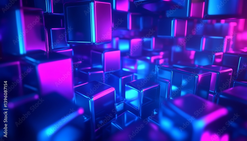 Poster Close-up of vibrant abstract cubes creating a dynamic digital landscape with stunning colors : Generative AI