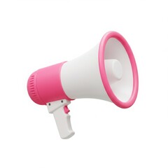 Close up of a pink and white megaphone on a white background