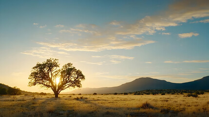 Obraz premium Sunrise Over A Lone Tree In The Desert