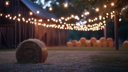 Rustic barn proposal, countryside charm, warm string lights and hay bales