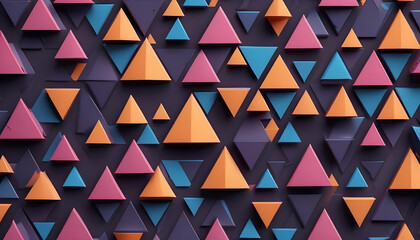 Fototapeta premium A vibrant, layered geometric design composed of colorful, three-dimensional triangle shapes.