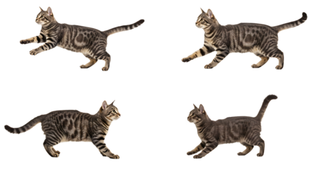 Cat Running Sequence Gray Tabby on White Background